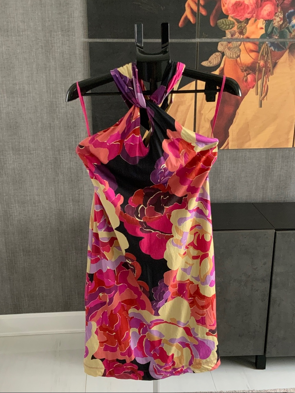 Dries Van Noten Floral Dress in Black, Pink, Red and Cream S